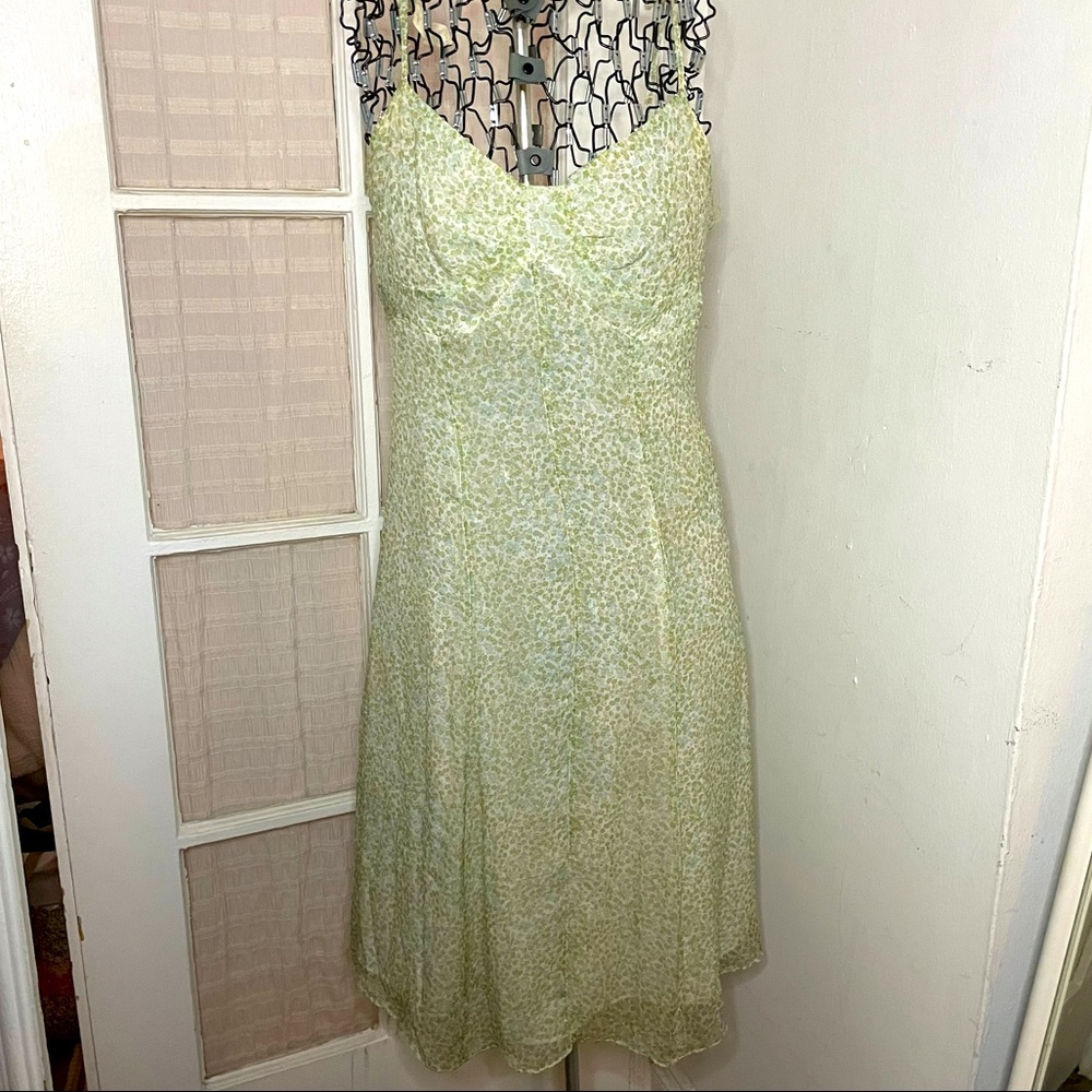 Slip dress | 100% silk | green floral | M